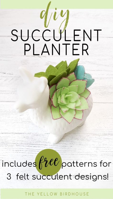 DIY Felt Succulent Planter with 3 Free Patterns | The Yellow Birdhouse Free Printable Patterns, Felt Flower Tutorial, Fabric Shears, Felt Succulents, Felt Crafts Patterns, Succulents Decor, Crafts For Seniors, Diy Felt, Felt Patterns