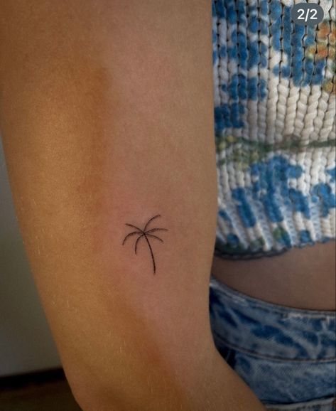 Fine Line Beach Tattoo Ideas, Beachy Fine Line Tattoos, Simplistic Beach Tattoo, Dainty Starfish Tattoo, Palm Tree Fine Line Tattoo, Palm Tree Micro Tattoo, Coastal Tattoos, Palm Tattoo, Micro Tattoo