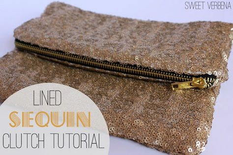 Lined Sequin Clutch | Unbelievable DIY Clutch Bags You Can Easily Sew At Home Diy Clutch Bag, Pochette Diy, Clutch Tutorial, Zipper Tutorial, Best Leather Wallet, Purse Sewing Patterns, Diy Clutch, Winter Bags, Sequin Clutch