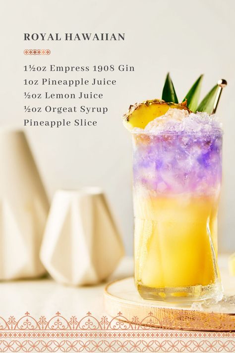 Empress Gin, Empress 1908 Gin, Hawaiian Cocktails, Gin Recipes, Gin Drinks, Cocktail And Mocktail, Boozy Drinks, Fancy Drinks, Mixed Drinks Recipes