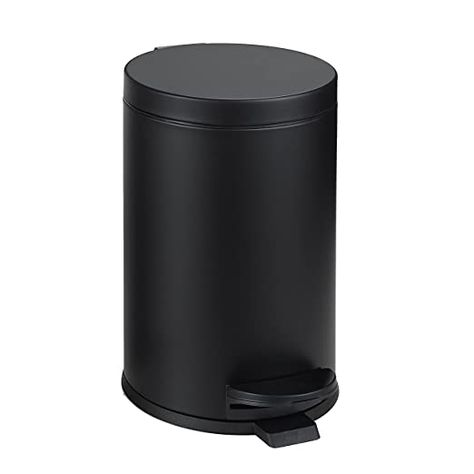 SunnyPoint 4.5 Liter / 1.2 Gallon Round Trash Can with Plastic Inner Bucket; Bathroom, Office, Kitchen and Bedroom Step On and Slow Close (BLK) Alat Masak Aesthetic, Bedroom Trash Can, Animal Figurine Toys, Aesthetic Essentials, Bathroom Cupboards, Games Room Inspiration, Bathroom Trash Can, House Redo, Plastic Buckets