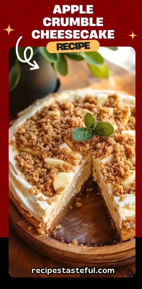 This Apple Crumble Cheesecake combines the creamy richness of cheesecake with spiced apples and a crunchy crumble topping, making it a perfect dessert for any fall gathering or special occasion. Apple Crumble Cheesecake, Crumble Cheesecake, Sweet Apples, Cheesecake Toppings, Fall Gathering, Crumble Topping, Apple Crumble, Creamy Cheesecake, Spiced Apples