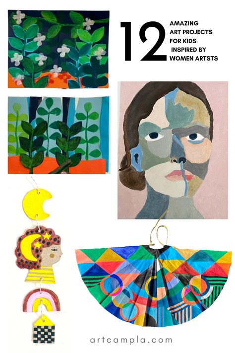 12 Amazing Art Projects for kids Inspired by Women Artists — ART CAMP Amazing Art Projects, Fun Art Projects For Kids, Fun Art Projects, Elementary School Art, Artist Project, Art Projects For Kids, Teen Art, Art Camp, Fancy Art