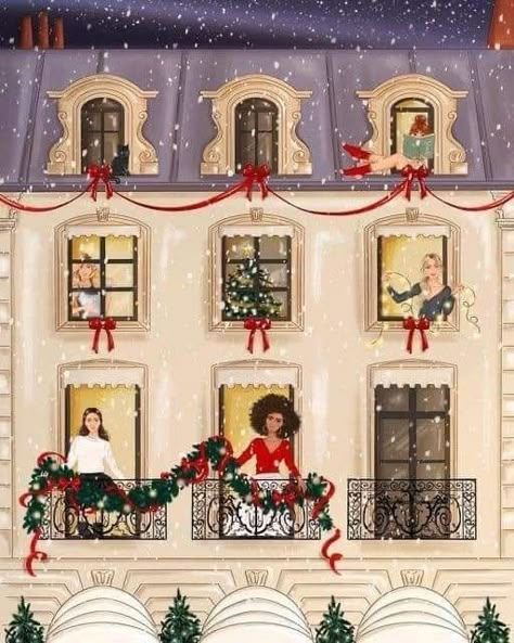 Christmas Building Illustration, Christmas Window Illustration, Christmas Market Illustration, Vibes Illustration, Paris Christmas, Window Illustration, Christmas Image, Paris Illustration, Christmas World