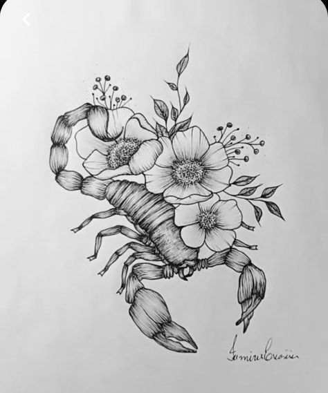 Cute Scorpion Drawing, Scorpion Tattoo With Flowers, Scorpion And Flower Tattoo, Scorpion Tattoo Women, Scorpion With Flowers Tattoo, Scorpion Flower Tattoo, Scorpion Tattoo Drawing, Scorpion Drawing, Dragon Tattoo Sketch