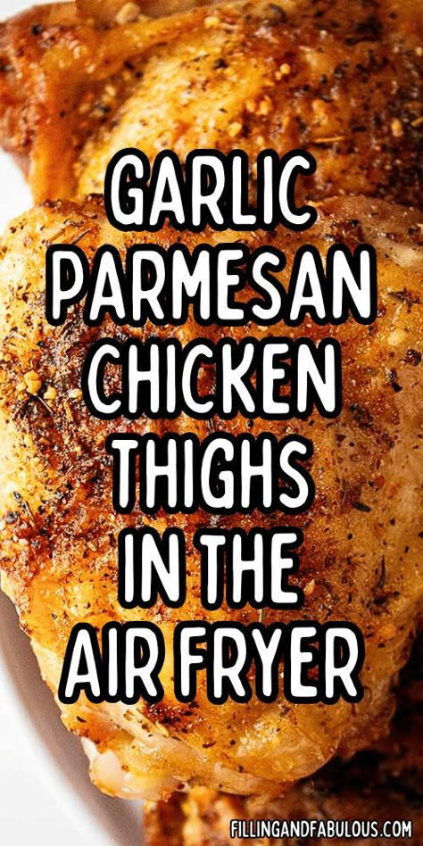 It doesn't get much more delicious (and easy) than these Garlic Parmesan Chicken Thighs in the air fryer! This crispy and juicy easy chicken recipe will be the star of your dinner. Garlic Parmesan Chicken Thighs, Parmesan Air Fryer Chicken, Parmesan Chicken Thighs, Air Fryer Garlic Parmesan Chicken, Chicken And Veggie Recipes, Chicken Recipes For Dinner Healthy, Air Fryer Recipes Chicken Thighs, Recipes Chicken Thighs, Easy Chicken Recipes For Dinner