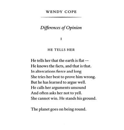 Emma Cate on Twitter: "Written in 2006. Twitter became a thing in 2007.* What I have taken from this is Wendy can predict the future.… " Wendy Cope Poems, National Poetry Day, Wendy Cope, Difference Of Opinion, Quote Unquote, Poem Quotes, Poetry Quotes, Tell Her, Pretty Words