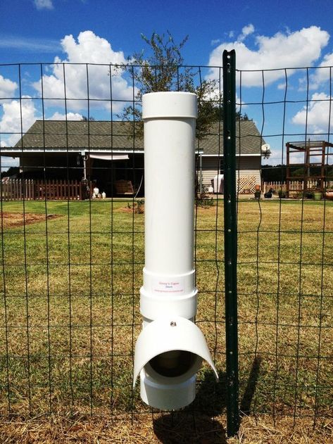 Pvc Feeder, Chicken Run Ideas Diy, Duck Feeder, Chicken Feeder Diy, Deer Feeders, Chicken Coop Decor, Bird Habitat, Poultry Feeders, Duck Coop