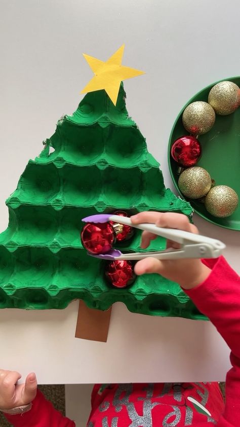 Megan Morris | Egg Carton Tree 🎄✨ Grab an egg carton, ornaments (these small ones are from the dollar tree) and some tweezers or tongs for a fun and easy... | Instagram Egg Carton Activities, Fine Motor Skills Activity, Motor Skills Activity, Fine Motor Skills Activities, Motor Skills Activities, Play Outside, Free Play, Egg Carton, Activities Preschool