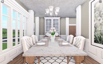 Blue Dinning Room, Bloxburg Mansion, Small House Blueprints, Bloxburg House Ideas Aesthetic, Modern Family House, Blocksburg Room Ideas￼, House Ideas Exterior, House Plans With Pictures, Bloxburg House Ideas 1 Story