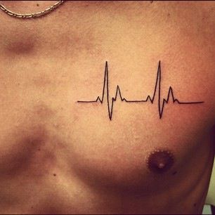 Heartbeat Tattoo On Chest, Ecg Tattoo, Lifeline Tattoos, Pulse Tattoo, Heartbeat Tattoo Design, Tatuagem Masculina Pequena, Small Chest Tattoos, Heartbeat Tattoo, Fire Tattoo