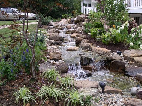 INSTANT BACKYARD STREAMS - RUSTIC Model is designed for you to enjoy the sight and sounds of the local rocky stream in your backyard. Backyard Path, Rock Water Feature, Backyard Stream, Waterfall Landscaping, Stream Ideas, Garden Stream, Tropical Landscape Design, Natural Landscaping, Outdoor Water Features