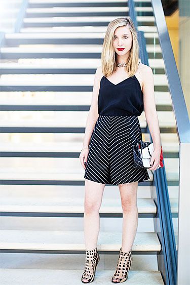 Wow.  This is not flattering.       How To Wear: High-Waisted Shorts  Kerry Pieri, Web Editor  Katie Ermilio shorts, Tibi top, Jimmy Choo shoes, Chanel bag. Dressy Shorts Outfits, Katie Ermilio, Shoes Chanel, Dressy Shorts, Business Chic, Shorts Outfits, Fashion Articles, Fashion Tag, Fresh Summer