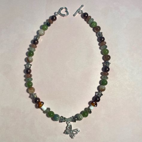 14 And A Half Inches In Length. Funky Jewelry Necklaces, Beaded Jewelry Simple, Fairy Grunge Jewelry, Fairycore Bracelet, Grunge Jewellery, Sead Bead Necklace, Grunge Butterfly, Instagram Grunge, Fairycore Jewelry