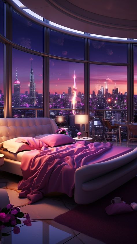 Night Club Bedroom Aesthetic, New York Apartment Aesthetic Living Room, New York Penthouse Interior, Penthouse Luxury Bedroom, Bedroom Background For Editing, Penthouse Bedroom Aesthetic, New York Bedroom Ideas, New York Loft Aesthetic, New York Apartment Bedroom