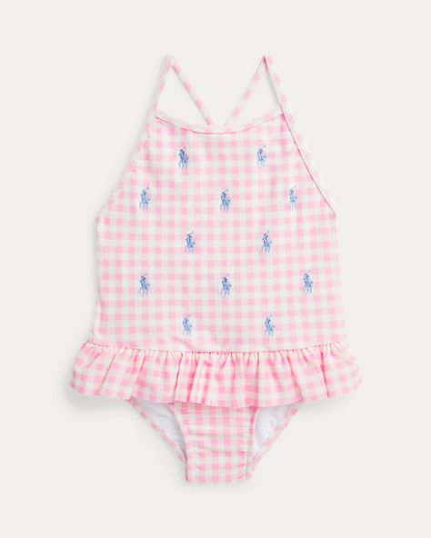 Ralph Lauren Ralph Lauren Baby Girl, Polo Ralph Lauren Kids, Swimsuit Pattern, Polo Pony, Gucci Kids, Ralph Lauren Kids, Pink Swimsuit, Designer Kids Clothes, Gingham Check