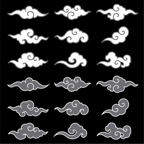 Japan Cloud, Japanese Cloud Tattoo, Shape Icon, Cloud Tattoo, Art Japan, Cloud Shape, Cloud Vector, Posca Art, Cloud Art