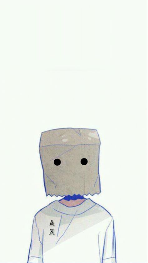 Paper Bag Head Oc, Paper Bag Character Design, Object Head Pfp, Paper Bag Head Aesthetic, Bag Head Pfp, Paper Bag Over Head Drawing, Bag On Head Drawing, Box Head Drawing, Bag Over Head Drawing