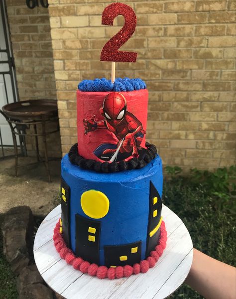 Spiderman Cake Two Tier, 2 Tier Spiderman Cake Birthday, Spiderman Cake 2 Tier, Small 2 Tier Cake, Spider Man Cake, Lincoln Birthday, 2 Tier Cake, Paw Patrol Cake, Spiderman Cake