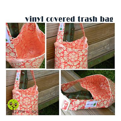 Vinyl Covered Trash Bag {tutorial}- strap unbuckles so you can line it with an upcycled grocery bag! Basket Cake, Baby Basket, Car Trash Bag, Vinyl Bag, Laminated Fabric, Baby Baskets, Car Trash, Bag Tutorial, Garbage Bag