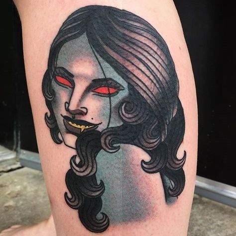 Vampire Traditional Tattoo, Traditional Vampire Tattoo, Vampire Tattoos, Vampire Tattoo Designs, Belfast Tattoo, Vampire Demon, Trad Tattoos, Tattoo Sleeve Filler, Vampire Tattoo