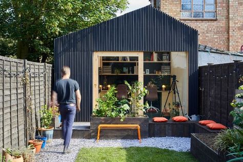 The Light Shed is wrapped in bituminous fiberglass corrugated mini profile cladding on battens with an UV open cladding membrane behind. #dwell #prefabhomes #prefabhomeextensions #prefabextensions #londondesign #smallspacedesign