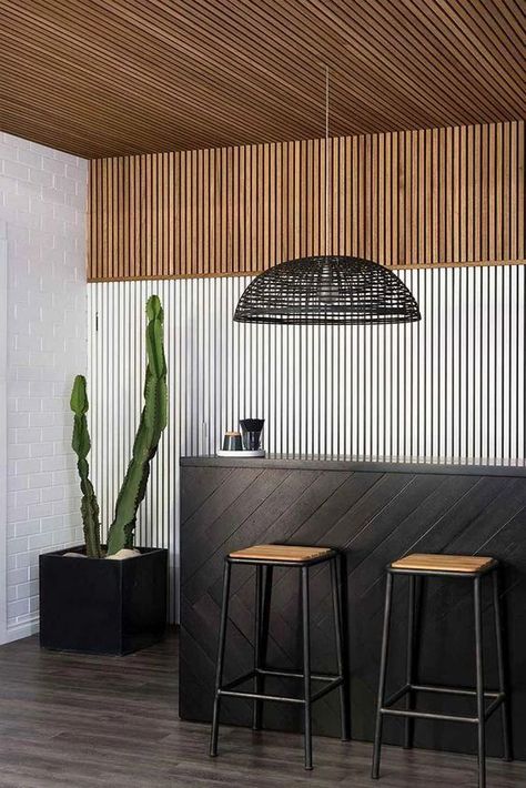 Contemporary Home Bar Designs, Timber Wall Panels, Acoustic Ceiling Panels, Home Bar Design, Wood Slat Wall, Timber Walls, Wall Panel Design, Slat Wall, The Ceiling