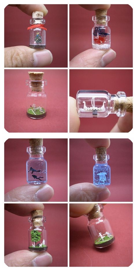 What To Put In Tiny Glass Bottles, Tiny Glass Bottles Craft Ideas, Mini Glass Container Ideas, Diy Small Glass Bottles, Tiny Bottle Necklaces, Small Glass Bottles Ideas, Glass Vial Crafts, What To Do With Mini Jars, What To Do With Small Glass Jars