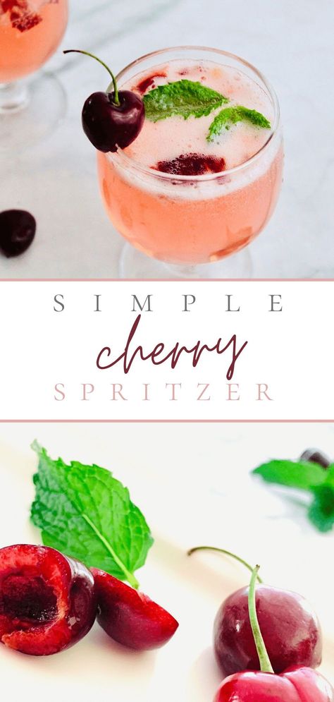 The pop of fresh cherry fruit in this easy summer cherry wine spritzer gives this refreshing fizzy drink a fruity twist that’s perfect for staying cool on those balmy days. #cherrydrinks #cherrywinedrink #cherrycocktail #summercocktails #summerdrinks #spritzer Cherry Cocktail Recipes, Fresh Summer Cocktails, Fresh Fruit Cocktails, Summer Wine Drinks, White Wine Spritzer, Cherry Drink, Spritzer Recipes, Fruity Wine, Easy Summer Cocktails