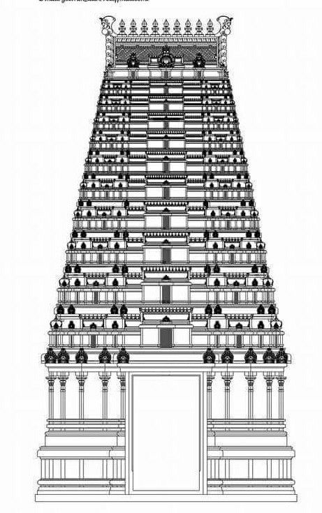 Indian Temple Tattoo, Meenakshi Temple Drawing, Mahabodhi Temple Drawing, Temple Gopuram Drawing, Brihadeshwara Temple Sketch, Gopuram Drawing, Temple Art Drawing, Temple Drawing Indian Simple, Mandir Drawing