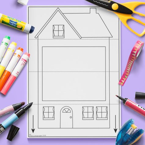 ESL English Kids Family Pull Down House Craft Worksheet Primary School Activities, Family Activities Preschool, Cardboard Crafts Kids, Free Family Activities, Esl Kids, Family Coloring Pages, House Craft, Activity Worksheet, Worksheet For Kids