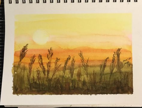 Wheat Field Painting Watercolors, Wheat Painting Acrylic, Wheat Field Watercolor, Wheat Field Drawing, Wheat Watercolor, Art Journal Watercolor, Beginning Watercolor Tutorials, Wheat Field Painting, Watercolor Painting Easy