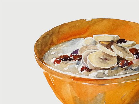 by Anna Ru Porridge Drawing, Porridge Illustration, Delicious Illustration, Breakfast Watercolor, Breakfast Illustration, Food Art Painting, Breakfast Porridge, Dessert Illustration, Watercolor Food