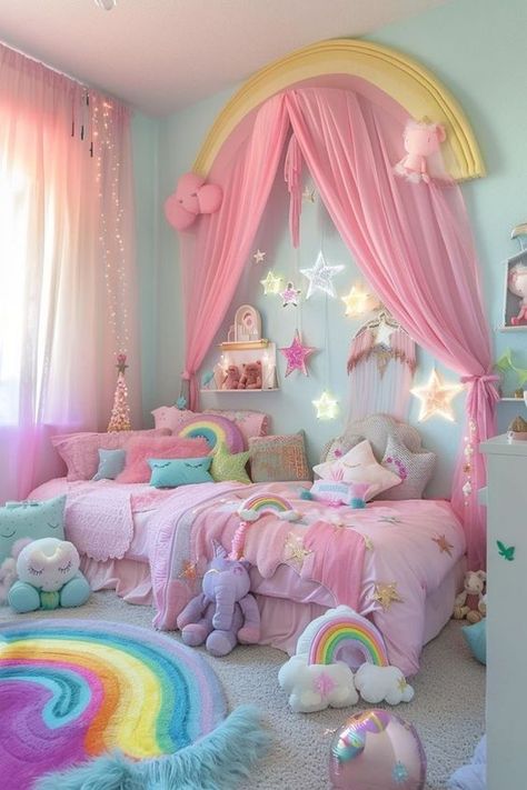 Pink Kids Bedrooms, Rainbow Bedroom, Toddler Bedroom Girl, Big Girl Bedrooms, Pink Paradise, Toddler Girl Room, Kids Bedroom Inspiration, Toddler Room Decor, Rainbow Room