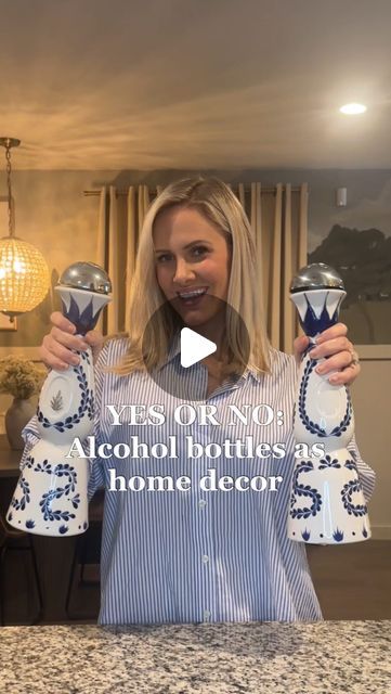 Tori Mohn | DIY, Furniture Flips, & Home on Instagram: "Tap follow to learn how to repurpose stuff!✨ Is it clear tequila is my fave?? COMMENT “DIY” to get a list of the items I used sent to your DMs! 💙 I am SO pumped about how these DIY tequila bottle lamps turned out. Clase Azul is one of my favorite tequilas, and it’s ever only been gifted to us. 

We kept the empty bottles because they were pretty, but they were really  just collecting dust! This can be done with any of your favorite bottles!! Just make sure you’re using the right drillbit to drill through the glass, and take it from my experience… start out SLOWLY and with a smaller drillbit than the size of the hole you’ll need. The water is used to help keep the drillbit from overheating!

This gets a 🍷🍷/5 on my DIY wine, er… tequ Upcycle Tequila Bottle, Repurposed Bottles Liquor, Clase Azul Tequila Bottle Ideas, Casa Azul Tequila Bottle Decor, Diy Tequila Bottles Decor, Clase Azul Bottle Ideas, Tequila Bottles Decoration, Empty Liquor Bottles, Bottle Lamps