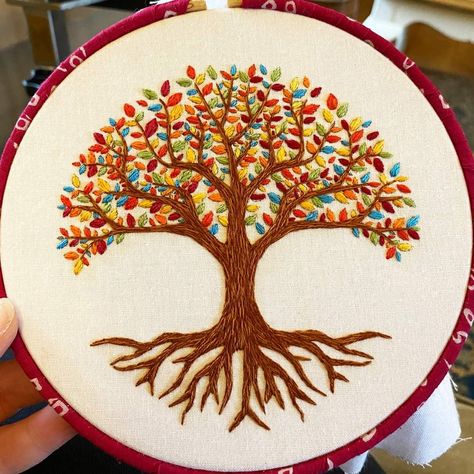 Tree Of Life Embroidery, Nature Embroidery Designs, Colour Pages, Diy Embroidery Projects, Moon Cross Stitch, Beginner Embroidery Kit, Beginners Embroidery, Textile Art Embroidery, Basic Stitches