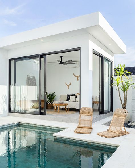 Villa Ziggy in Berawa, Bali on Behance Small Villa Bali Architecture, Small Bali Inspired House, Bali Inspired Villa With Pool, Farm Villa House, Small Pool Villa, Bali Small House, Small Bali House, Small Modern House With Pool, Bali Style Home House Plans