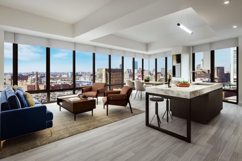 New Seaport Boston Apartments for Rent | NEMA Boston Residences Boston Massachusetts Apartments, Luxury Apartment Interior, Luxury Apartment Interior Design, Seaport Boston, Boston Living, 2023 Manifestation, Boston Apartment, Living In Boston, Glass Shower Enclosures