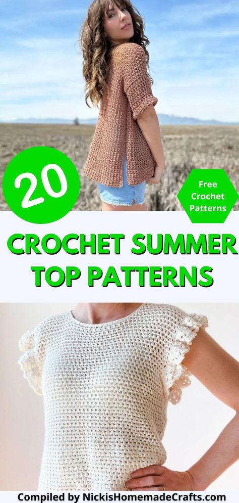 Looking to amp up your summer wardrobe with some stunning handmade tops? Check out our collection of 20 absolutely free and gorgeous crochet patterns perfect for all skill levels. These summer tops will make a stylish addition to your wardrobe, and you'll love showing off your handiwork at the beach, pool parties, and summer gatherings. Don't miss out on these must-have crochet tops – click to start creating today! Crochet Vest Outfit, Summer Crochet Patterns Free, Crochet Blouse Free Pattern, Crochet Blouse Pattern, Summer Top Pattern, Crochet Vest Pattern, Crochet Ladies Tops, Crochet Tops Free Patterns, Crochet Summer Tops