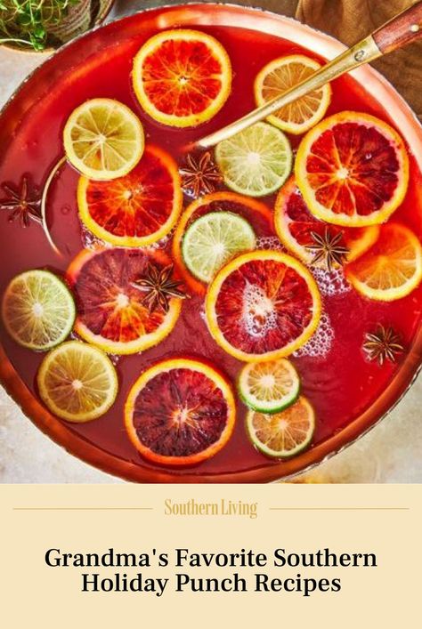 If you're looking for a reason to pull out your favorite punch bowl, look no further. Click the link for Grandma's favorite holiday punch recipes. #punch #partypunch #partyrecipes #southernrecipes Southern Comfort Punch Recipes, Easy Alcoholic Punch Recipes, Holiday Punch Recipes, Ginger Ale Punch, Sparkling Punch, Sangria Punch, Cranberry Sangria, Batch Cocktail Recipe, Thanksgiving Punch