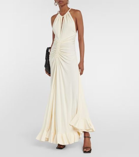 Ruched crêpe maxi dress in white - Proenza Schouler | Mytheresa Gathered Maxi Dress, Leisure Dress, Chic Maxi Dresses, Chic Gowns, Sleeveless Skirt, White Maxi Dresses, Shop Maxi Dresses, Proenza Schouler, Dress Fashion