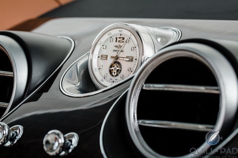 The Bentley Bentayga features an optional Breitling Mulliner Tourbillon dash clock. Bentley Suv, New Bentley, Small Luxury Cars, Bentley Bentayga, Bentley Flying Spur, New Luxury Cars, Car Clock, Bentley Car, Acura Nsx