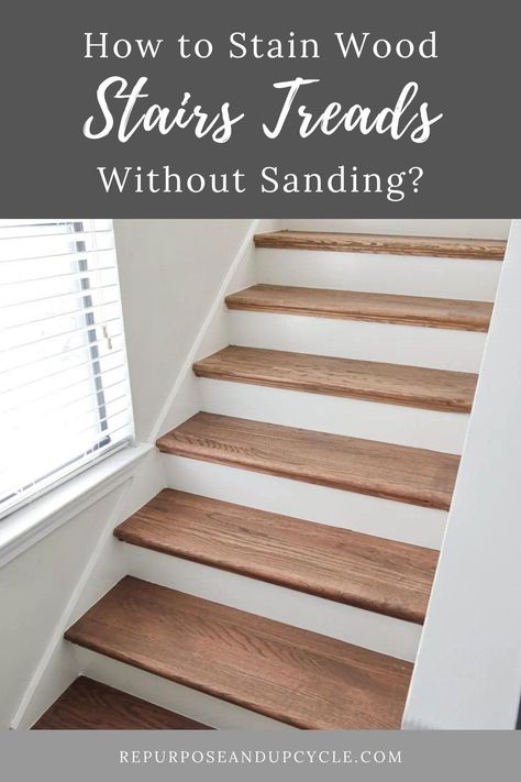 Learn how to stain wood stairs in just a few easy steps. Staining wood stair treads is a simple DIY project, let me show you! Have I ever mentioned that we have a “back house?” It’s a completely separate home with a full kitchen, two bathrooms and a bedroom upstairs. We’ve had a friend living there who recently moved out. Needless to say the carpet that was on the stairs and bedroom floor had to go! We hired someone to lay the stairs but I decided I would stain the stair treads. Staining Stairs, Painted Wood Stairs, Stairs Remodeling, Stairs Decor Ideas, Stairs Upgrade, Refinish Stairs, Diy Stairs Makeover, Redo Stairs, Stairs And Hallway Ideas