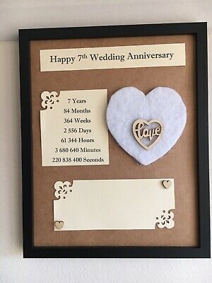 7th Wedding Anniversary Frame Rustic Gift Wool 3D Handmade Wooden Heart 22x27cm | eBay Wedding Anniversary Words, Anniversary Frames, Wedding Anniversary Frame, Anniversary Words, 50th Wedding Anniversary Decorations, Engagement Cake Toppers, Wedding Anniversary Decorations, Anniversary Cards Handmade, Anniversary Frame