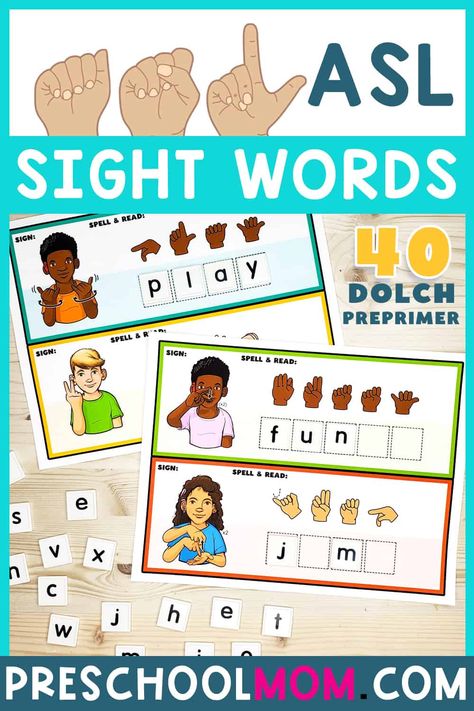 Asl Activities Teaching, Asl Printables Free, Sign Language Activities For Kids, Adapted Books Free, Asl Teacher, Sign Language Letters, Teach Sight Words, Sign Language For Kids, Sight Word Spelling