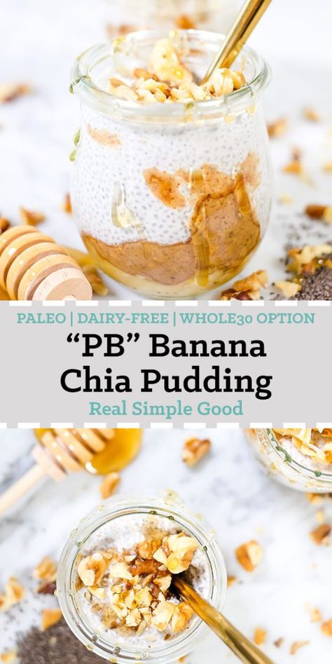 Paleo and Whole30 make ahead breakfasts, meals, snacks, pretty much everything we possibly can is our jam! This Paleo "PB&J" coconut milk chia pudding is not only super easy to make but also quite delicious! There are also instructions in the recipe to make it Whole30 compliant if that's your thing! #paleo #whole30option #realfood #makeahead #chiapudding | realsimplegood.com Coconut Milk Chia Pudding, Make Ahead Breakfasts, Banana Chia Pudding, Chia Seed Recipes, Easy Brunch Recipes, Chia Pudding Recipes, Healthy Food Facts, Banana Coconut, Easy Brunch