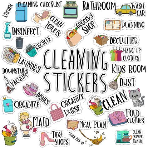 Cleaning Stickers Planner, Daily Journal Stickers, Everyday Planner Stickers, Business Planner Organization, Planner Stickers Aesthetic, Goodnote Stickers, Back To School Planner, Goodnotes Planner Stickers, Cleaning Stickers