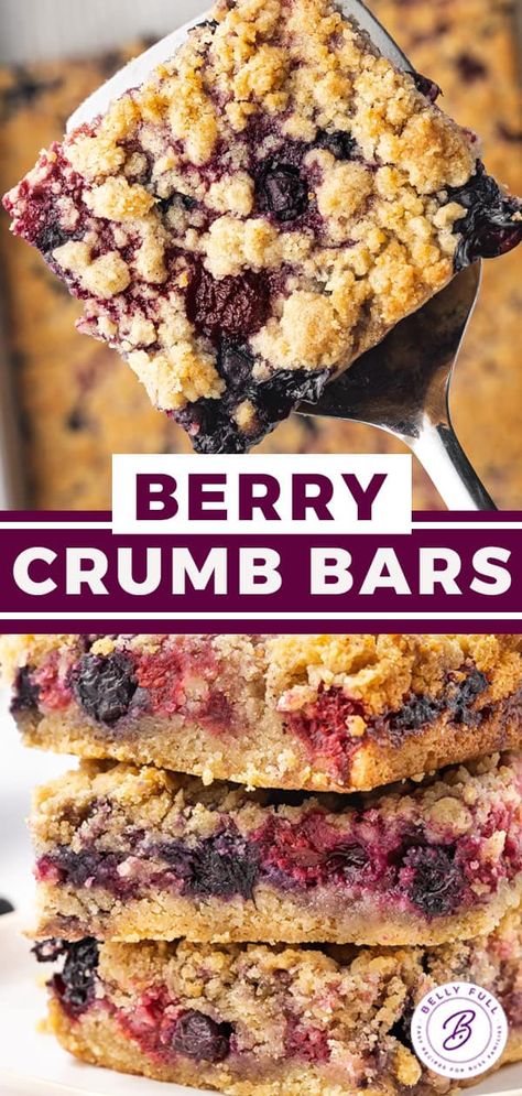 Best Berry Crumble Bars - Belly Full Fruit Crumble Recipe, Berry Bars, Berry Crumble Bars, Desert Bars, Blueberries And Raspberries, Easy Dessert Bars, Fresh Fruit Desserts, Berry Crumble, Fruit Crumble