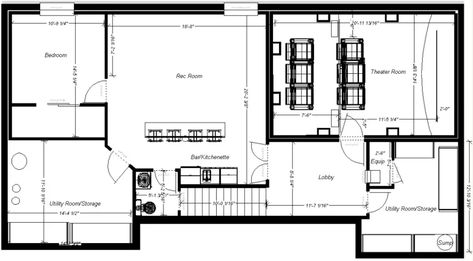 Theatre Floor Plan, Theater Floor Plan, Small Basement Design, Theater Plan, Basement Home Theater, Basement Layout, Basement Floor Plans, Basement Plans, Small Basements