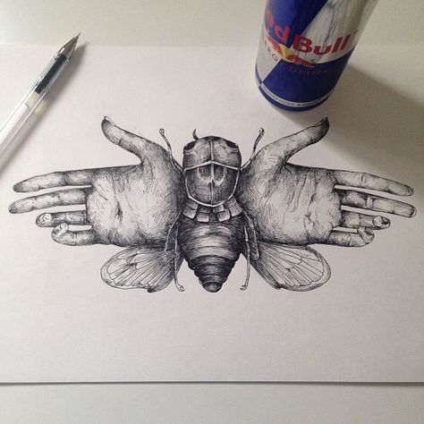 Hand Surrealism, Surrealism Butterfly, Alfred Basha, Ink Cross Hatching, Hand Butterfly, Surreal Drawings, Surrealism Drawing, Tatuagem Masculina Pequena, Butterfly Illustration